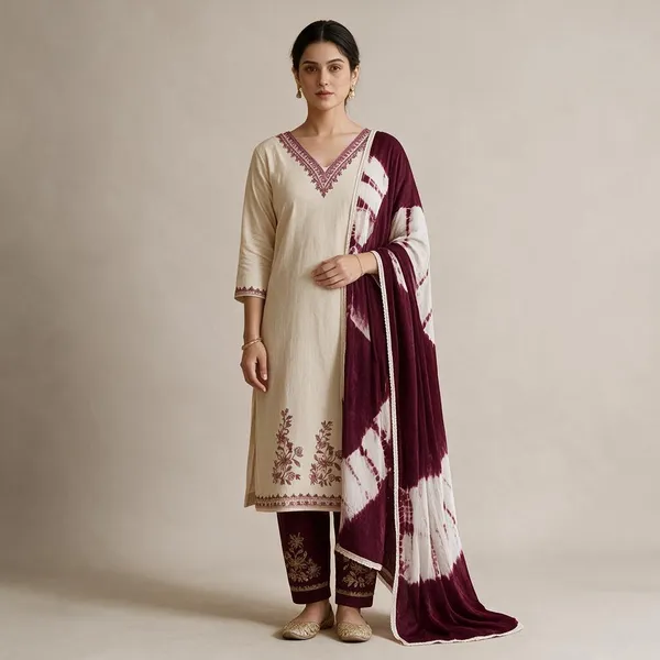 Purple_And_Cream_Cotton_Unstiched_Suit_Set_For_Women