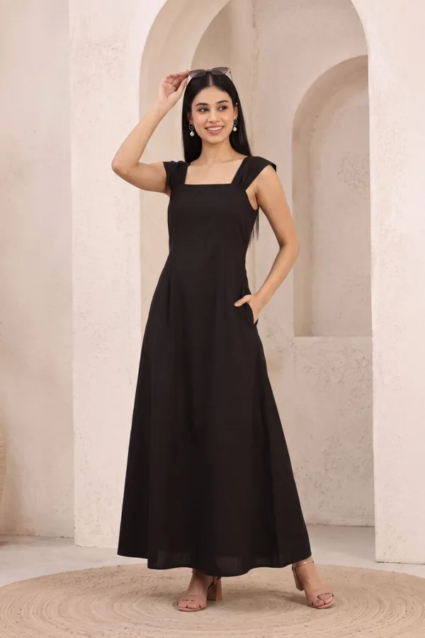 Black_Pure_Cotton_A_Line_Maxi_Dress_For_Women
