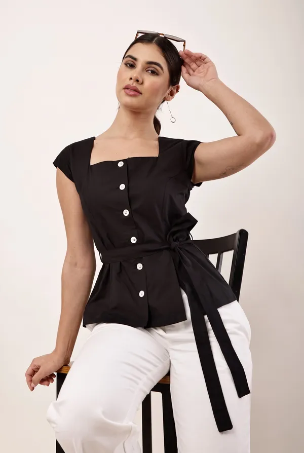 Black_Square_Neck_Tie_Waist_Top_for_Women