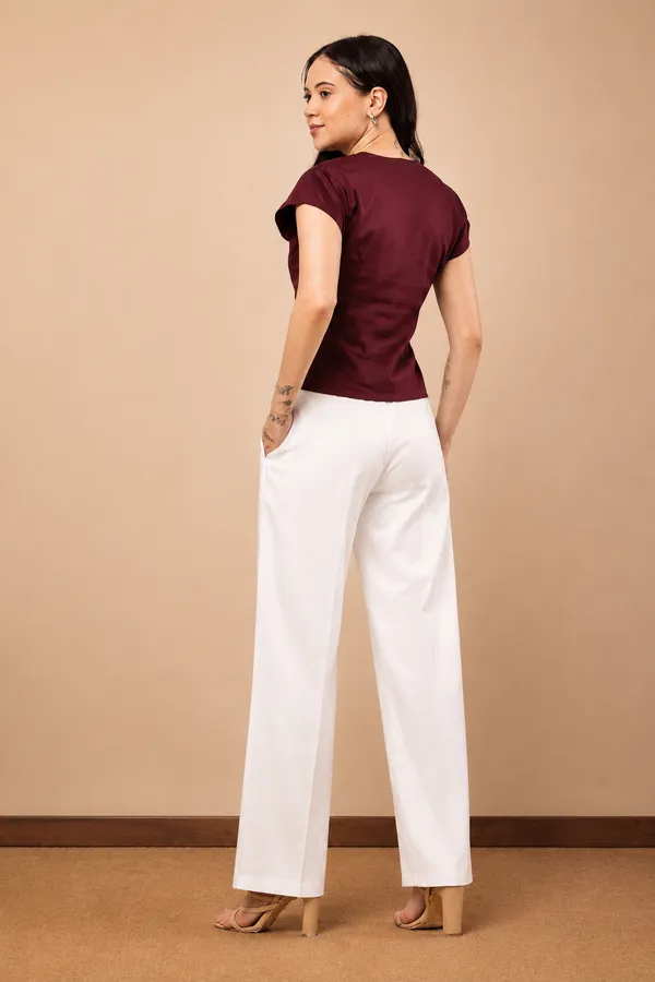 Burgundy_Cotton_Blend_Wrap_Style_Top_For_Women