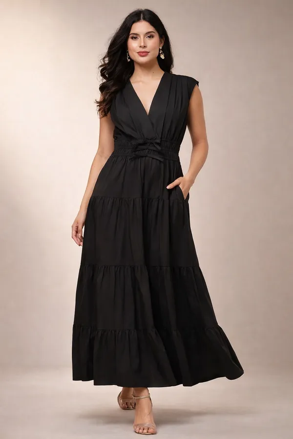 Black_Cotton_Sleeveless_Tiered_Maxi_Dress_For_Women