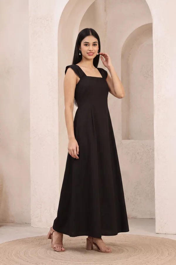 Black_Pure_Cotton_A_Line_Maxi_Dress_For_Women