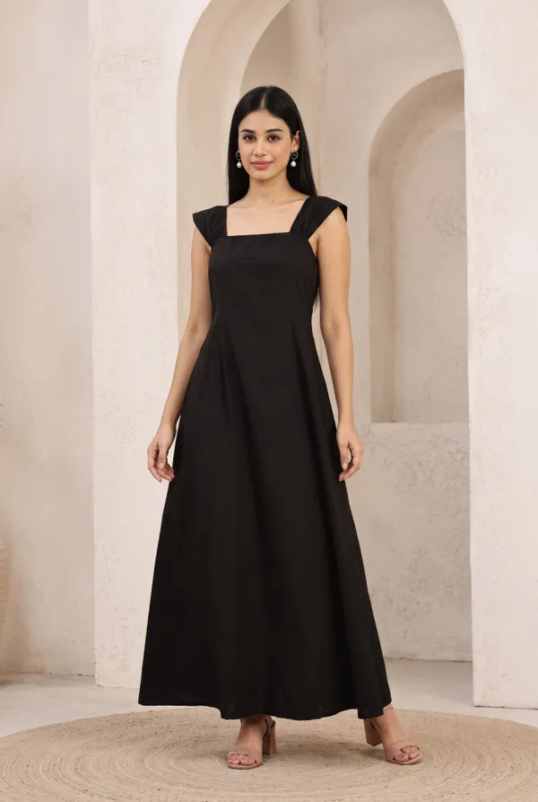 Black_Pure_Cotton_A_Line_Maxi_Dress_For_Women