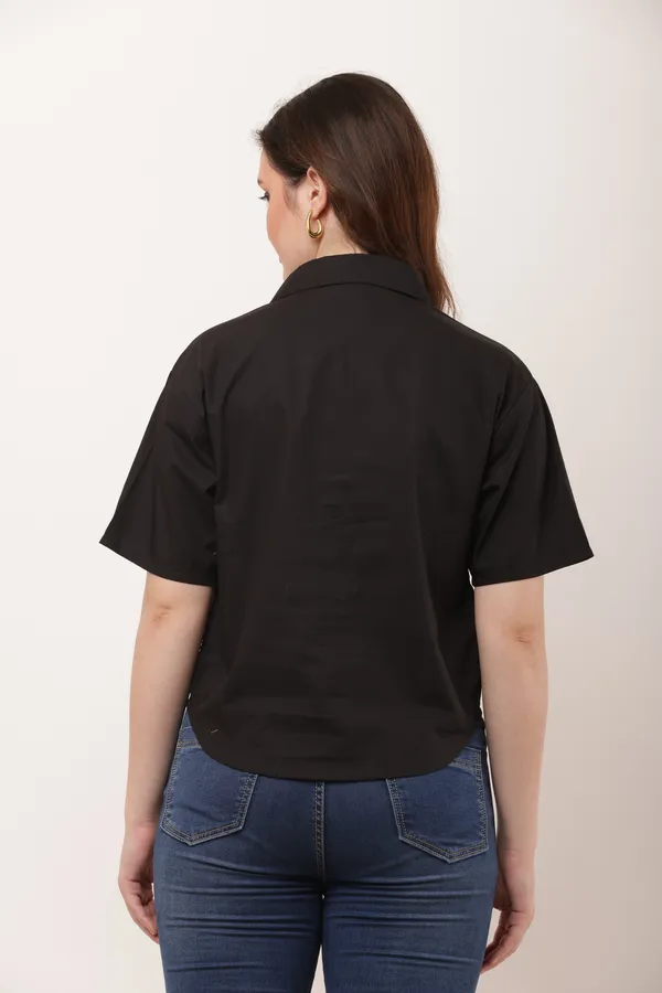 Black_Cotton_Short_Sleeve_Cropped_Shirt_For_Women