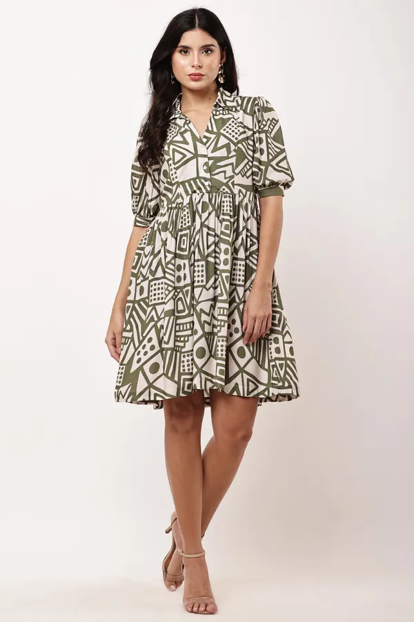 Olive_Rayon_Viscose_Geometric_Print_A_Line_Dress_For_Women