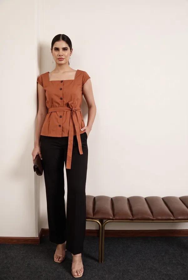 Rust_Button_Front_Peplum_Top_for_Women