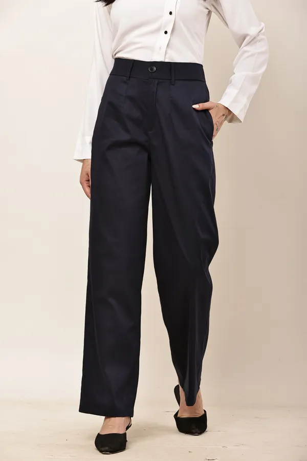 Navy_Blue_Cotton_Blend_Wide_Leg_Trousers_For_Women