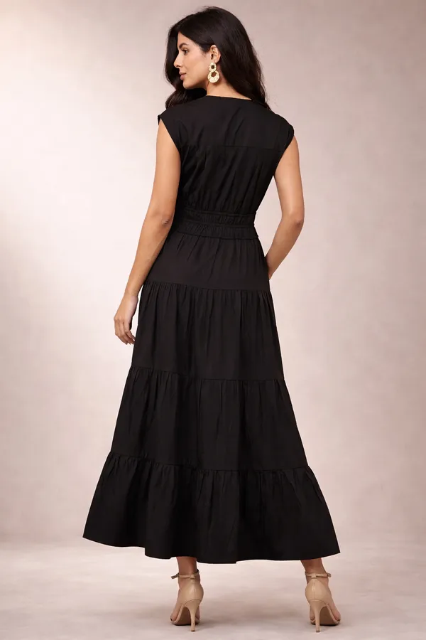 Black_Cotton_Sleeveless_Tiered_Maxi_Dress_For_Women