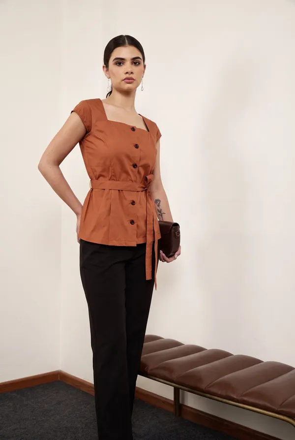 Rust_Button_Front_Peplum_Top_for_Women