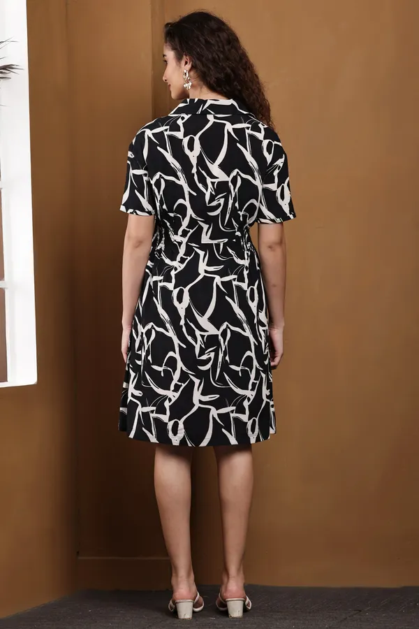Black_Rayon_Viscose_Abstract_Print_Shirt_Dress_For_Women