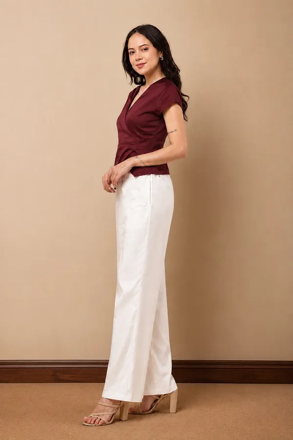 Burgundy_Cotton_Blend_Wrap_Style_Top_For_Women