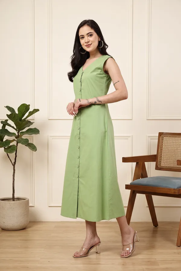 Green_Cotton_Sleeveless_A_Line_Dress_For_Women