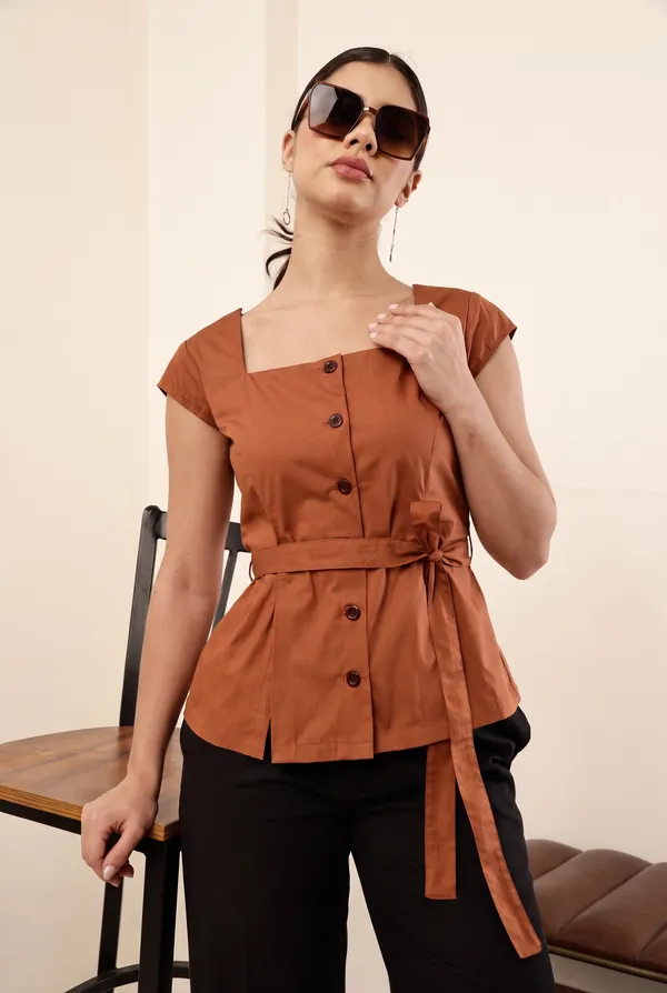 Rust_Button_Front_Peplum_Top_for_Women