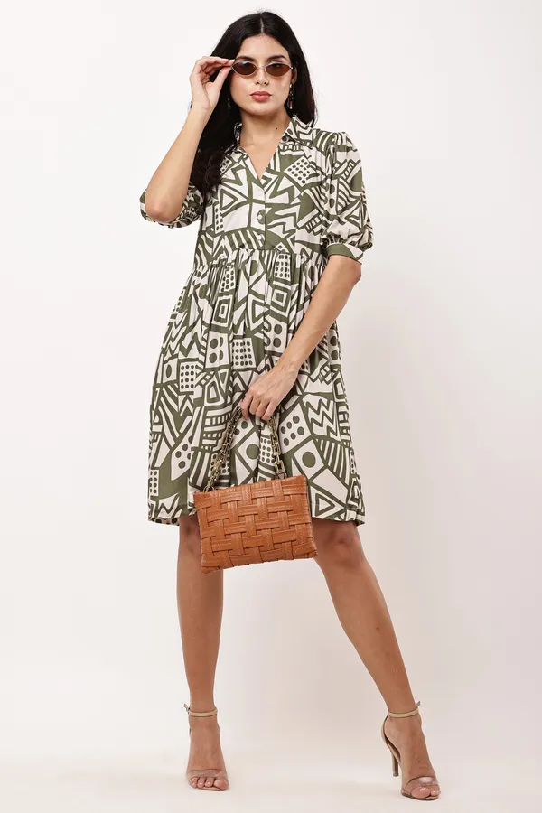 Olive_Rayon_Viscose_Geometric_Print_A_Line_Dress_For_Women