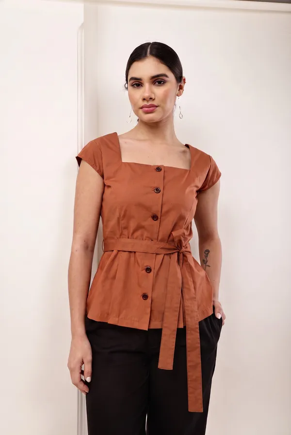 Rust_Button_Front_Peplum_Top_for_Women
