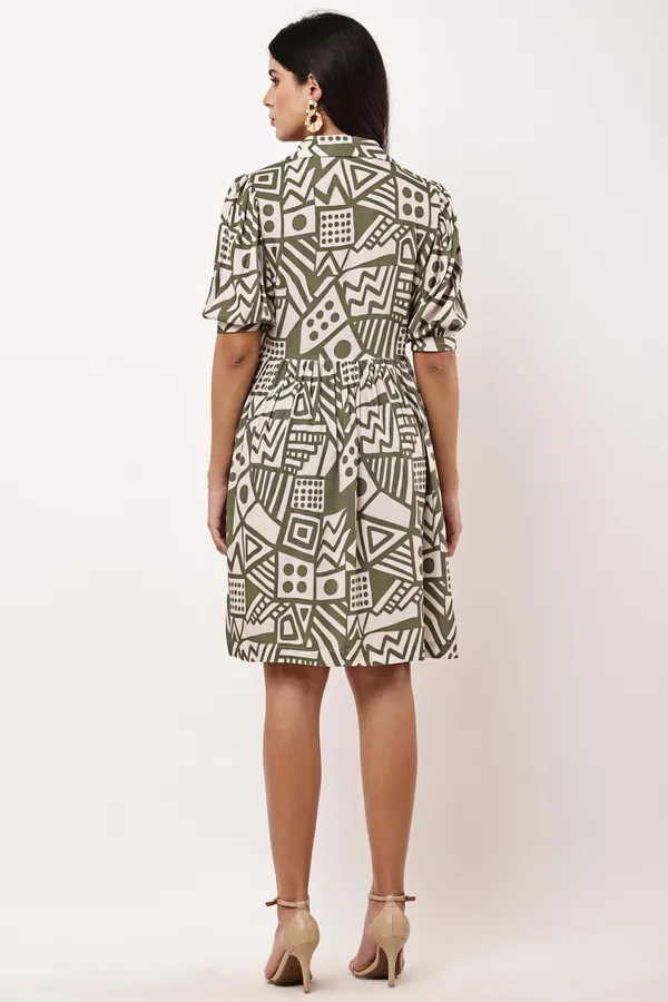 Olive_Rayon_Viscose_Geometric_Print_A_Line_Dress_For_Women