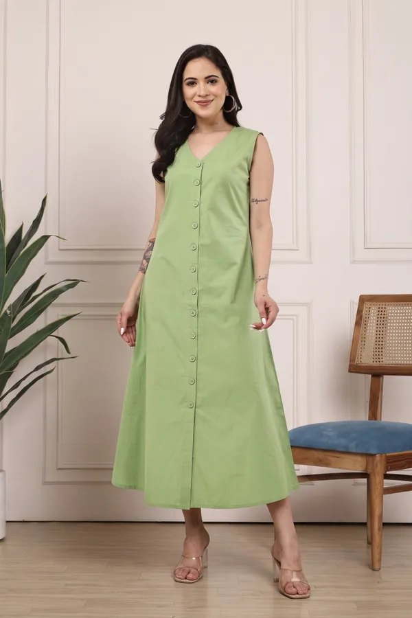 Green_Cotton_Sleeveless_A_Line_Dress_For_Women