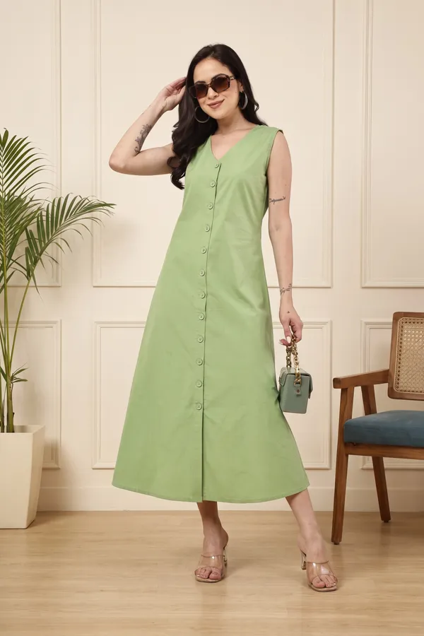 Green_Cotton_Sleeveless_A_Line_Dress_For_Women