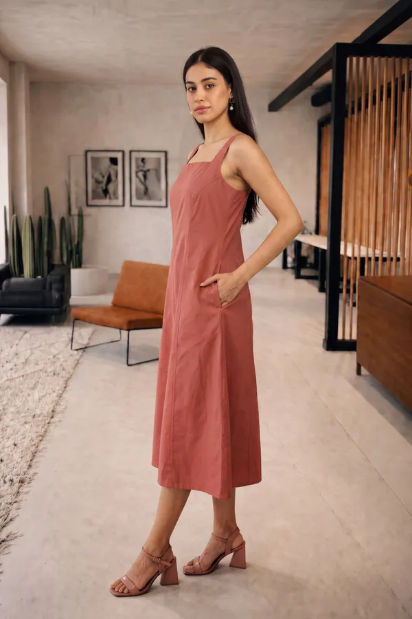 Rust_Pure_Cotton_Sleeveless_Midi_Dress_For_Women
