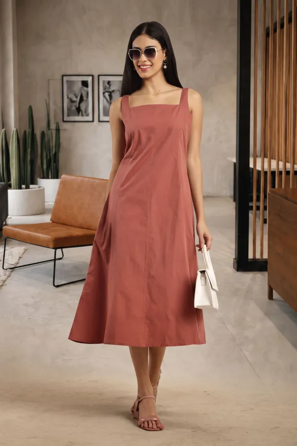 Rust_Pure_Cotton_Sleeveless_Midi_Dress_For_Women