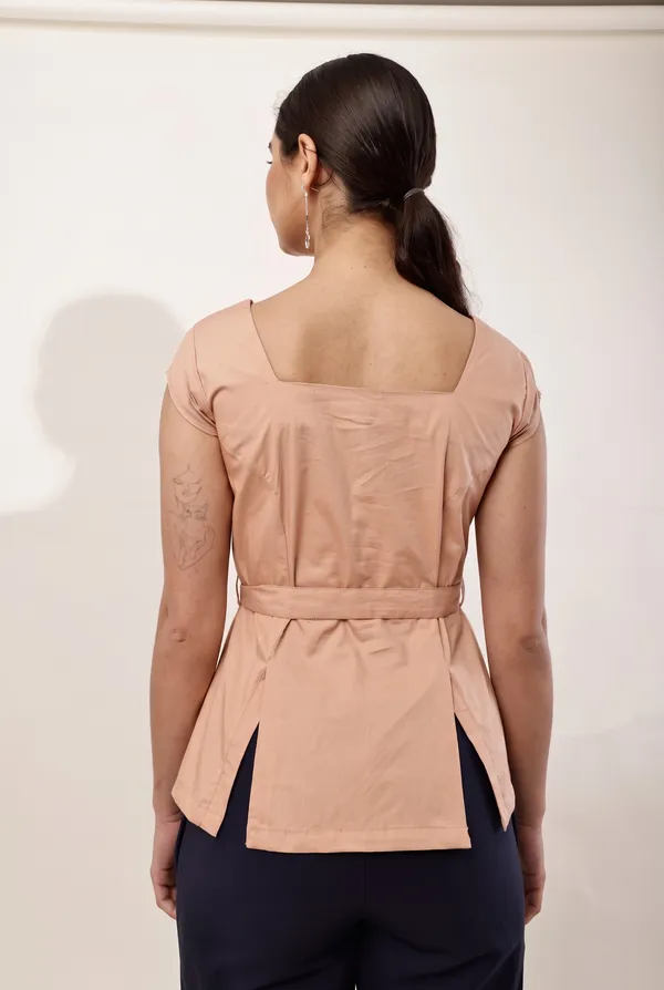 Peach_Solid_Square_Neck_Tie-Waist_Top_for_Women