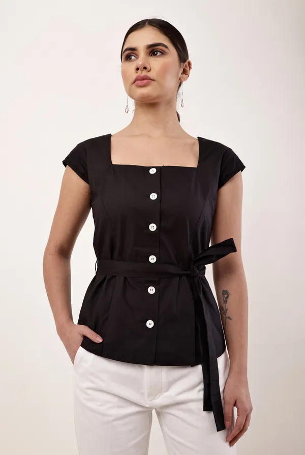 Black_Square_Neck_Tie_Waist_Top_for_Women