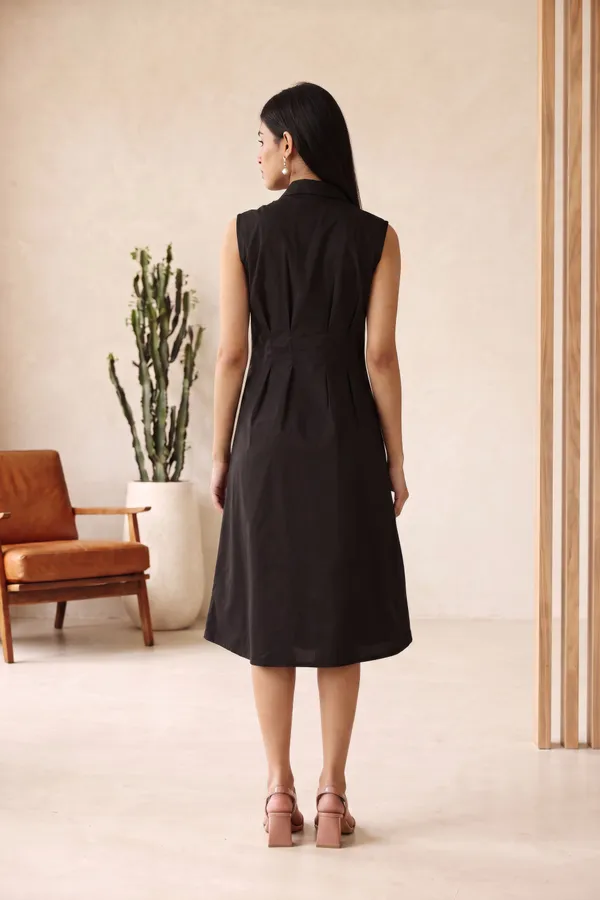 Black_Pure_Cotton_Sleeveless_A_Line_Dress_For_Women