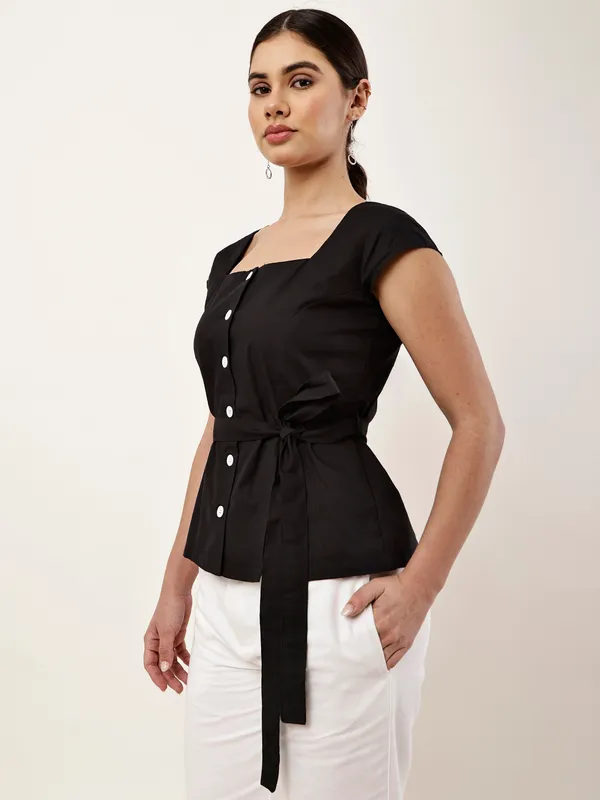 Black_Square_Neck_Tie_Waist_Top_for_Women
