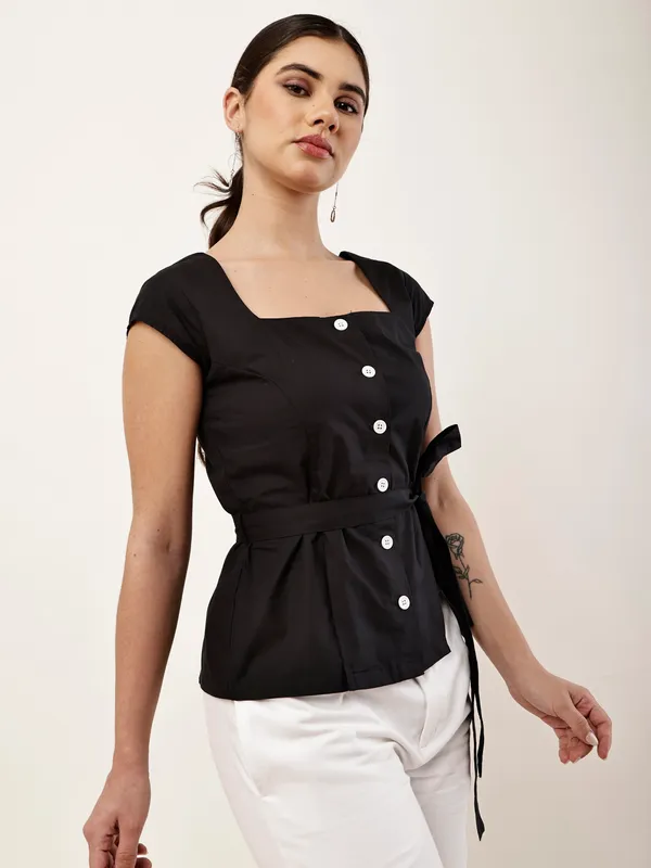 Black_Square_Neck_Tie_Waist_Top_for_Women