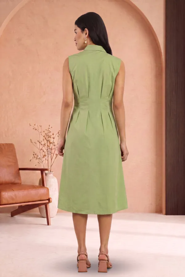 Green_Cotton_Sleeveless_Shirt_Dress_For_Women