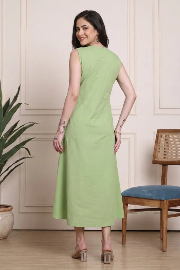 Green_Cotton_Sleeveless_A_Line_Dress_For_Women