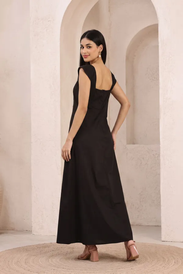 Black_Pure_Cotton_A_Line_Maxi_Dress_For_Women