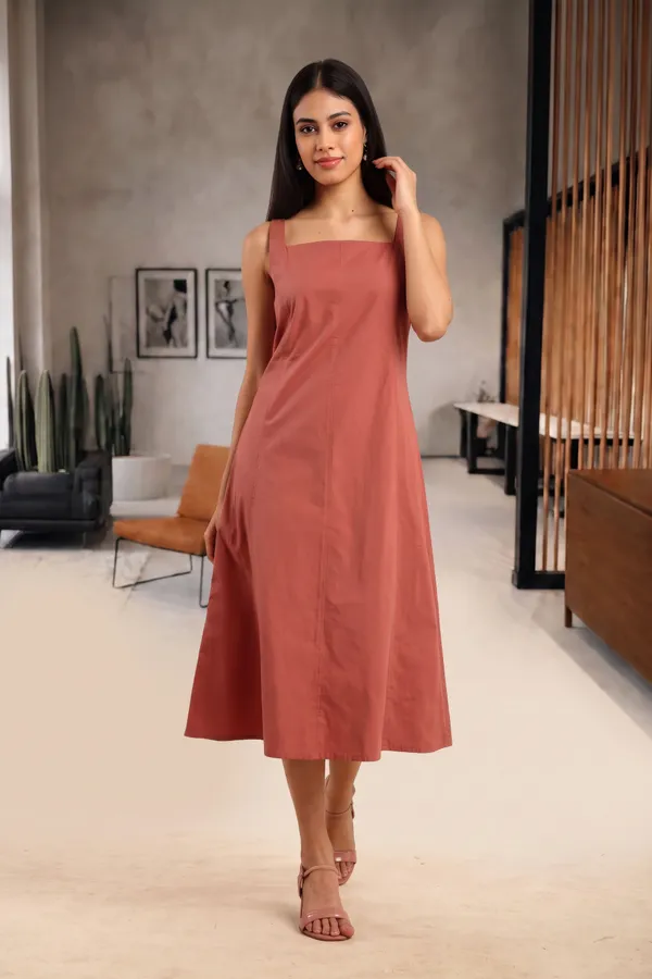 Rust_Pure_Cotton_Sleeveless_Midi_Dress_For_Women