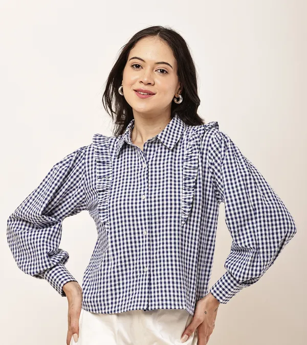 Navy_Blue_Cotton_Gingham_Check_Relaxed_Fit_Shirt_For_Women