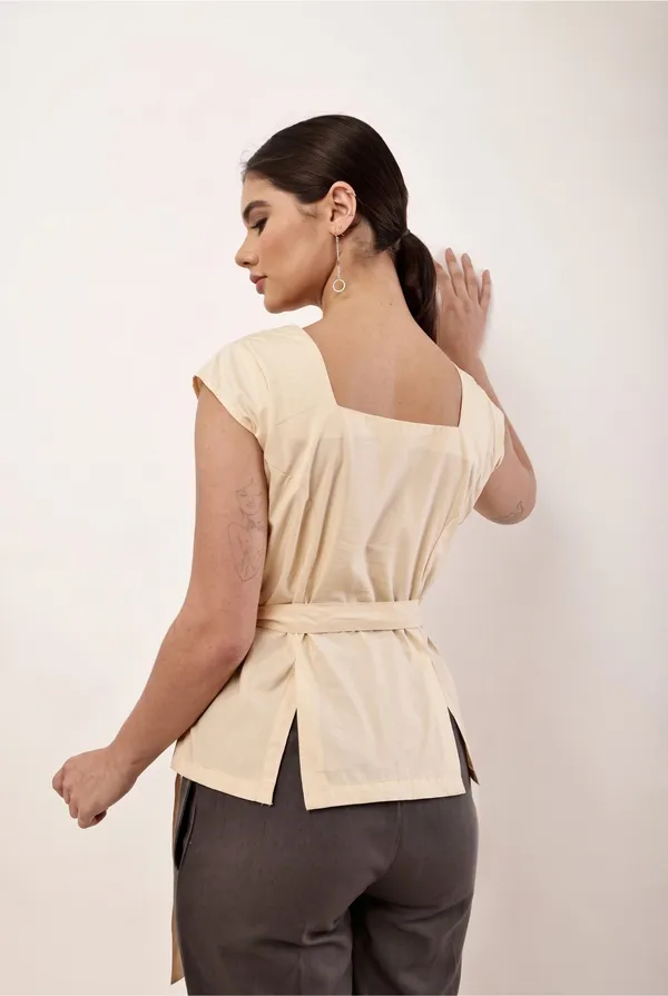 Cream_Square_Neck_Tie_Waist_Top_for_Women