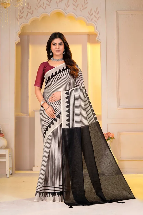 Black_and_cream_For_Women_Linen_Cotton_Pure_With_Velve_Edition