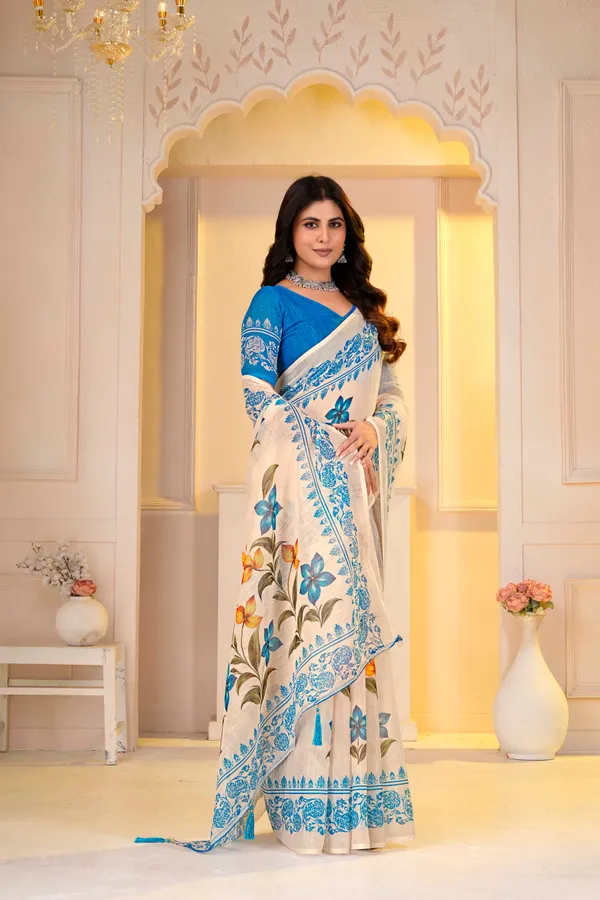 Brush_Printed_Saree_For_Women_Linen_Cotton_With_Velve_Edition