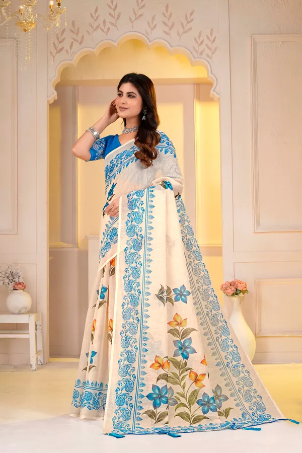Brush_Printed_Saree_For_Women_Linen_Cotton_With_Velve_Edition