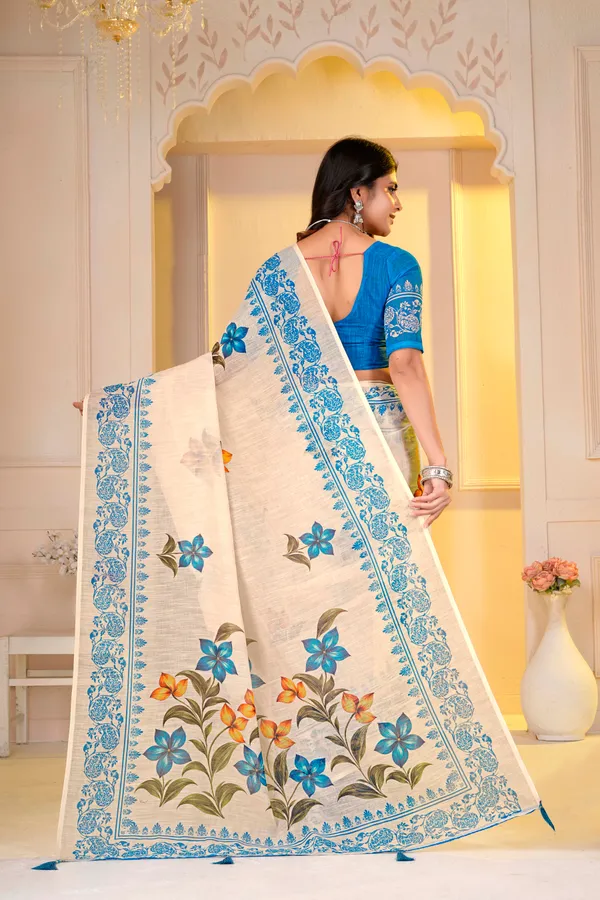 Brush_Printed_Saree_For_Women_Linen_Cotton_With_Velve_Edition