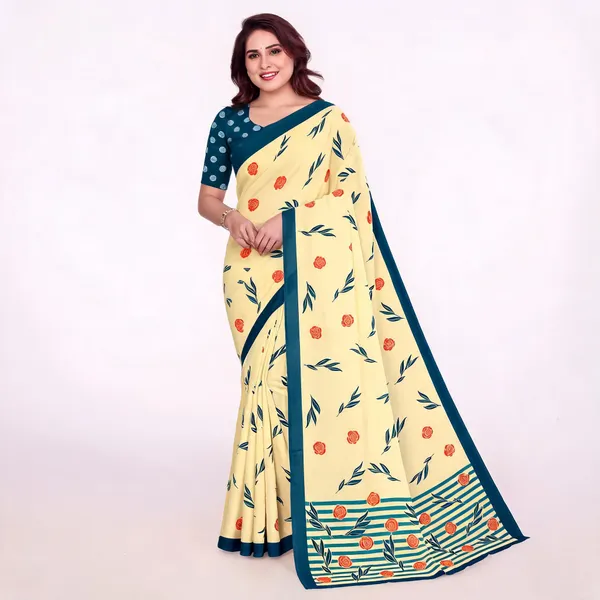 Cream_Printed_Saree_For_Women_Linen_Cotton_Pure_With_Velve_Edition