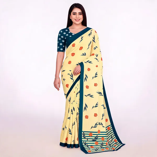Cream_Printed_Saree_For_Women_Linen_Cotton_Pure_With_Velve_Edition
