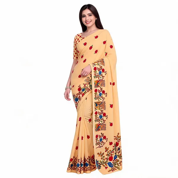 Yellow_Floral_Print_Saree_For_Women_Linen_Cotton_Pure_With_Velve_Edition