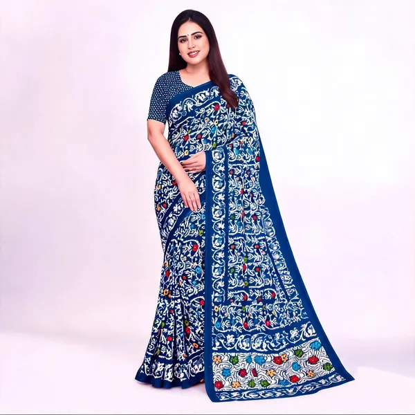 Blue_Printed_Saree_For_Women_Linen_Cotton_Pure_With_Velve_Edition