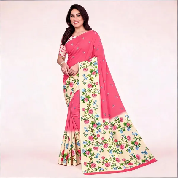 Pink_Floral_Print_Saree_For_Women_Linen_Cotton_Pure_With_Velve_Edition
