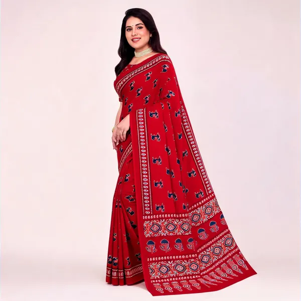 Red_Printed_Saree_For_Women_Linen_Cotton_Pure_With_Velve_Edition