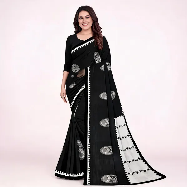 Black_Printed_Saree_For_Women_Linen_Cotton_Pure_With_Velve_Edition