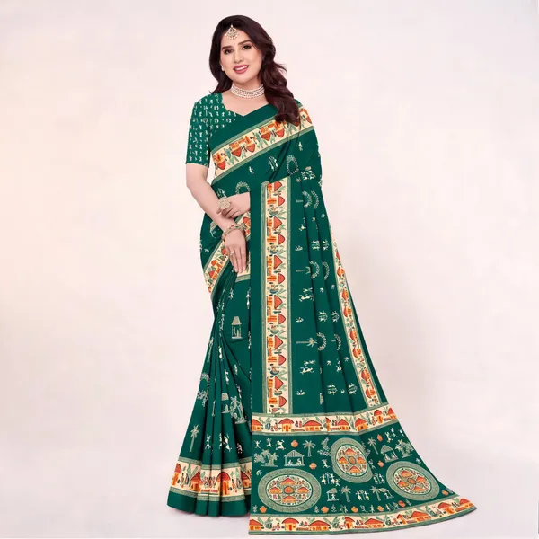 Green_Printed_Saree_For_Women_Linen_Cotton_Pure_With_Velve_Edition