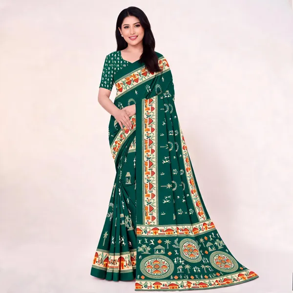 Green_Printed_Saree_For_Women_Linen_Cotton_Pure_With_Velve_Edition