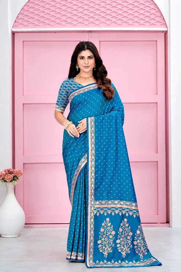 Sky_Blue_Jacquard_Sarees_For_Women_Pure_Silk