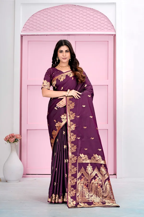 Wine_Jacquard_Silk_Sarees